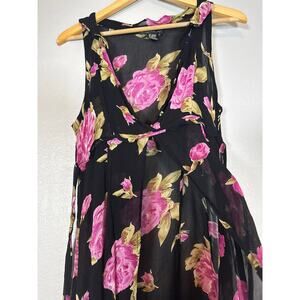 Y2K Sheer Open Front Nightgown Long Sexy Moody Floral Black Pink Medium Peignoir